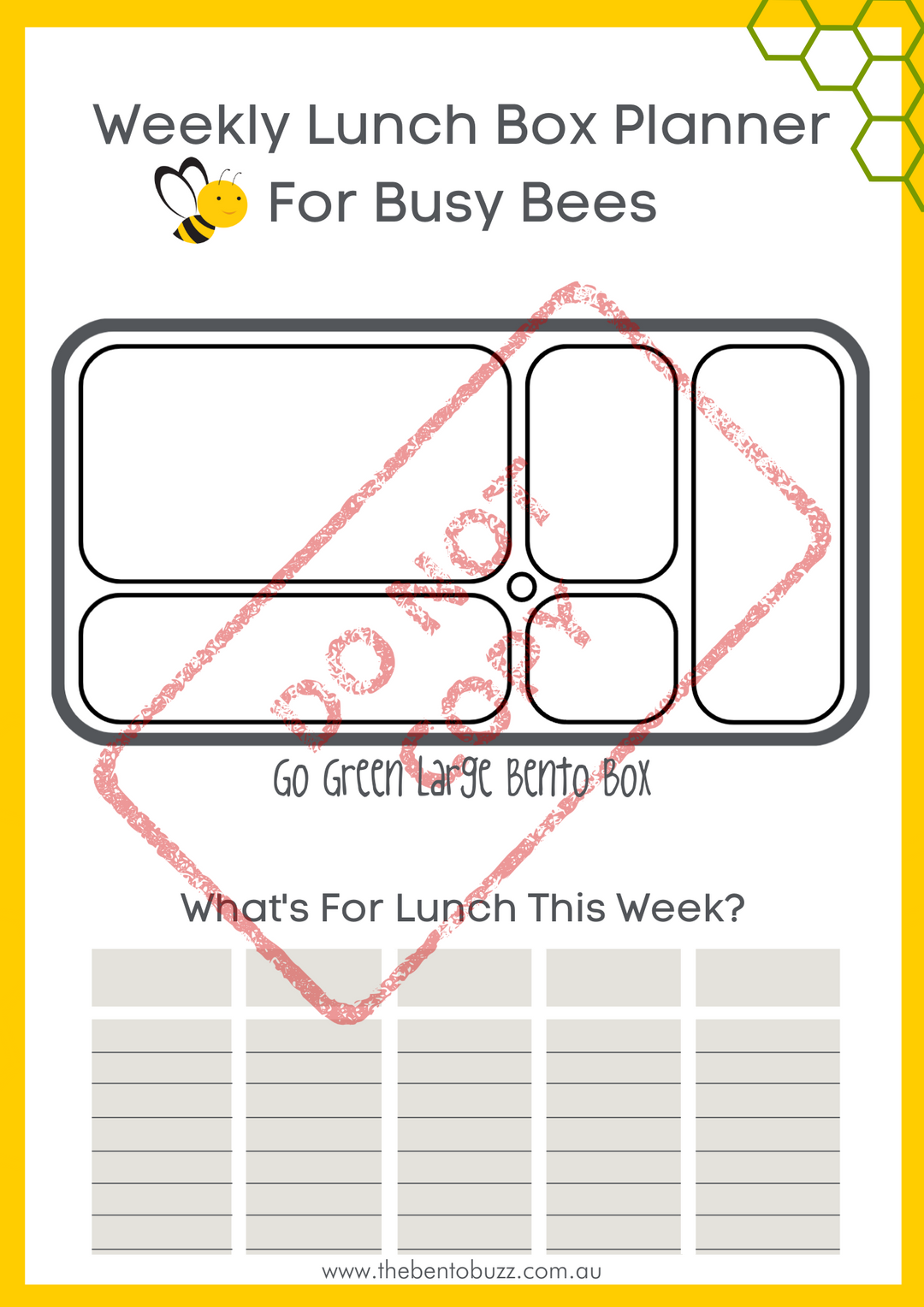 Download & Print Lunch Box Planner - Go Green Large
