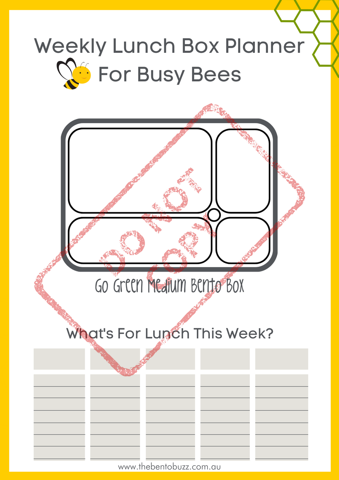 Download & Print Lunch Box Planner - Go Green Medium