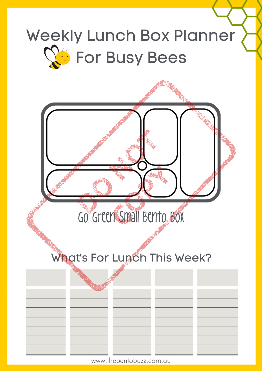 Download & Print Lunch Box Planner - Go Green Small