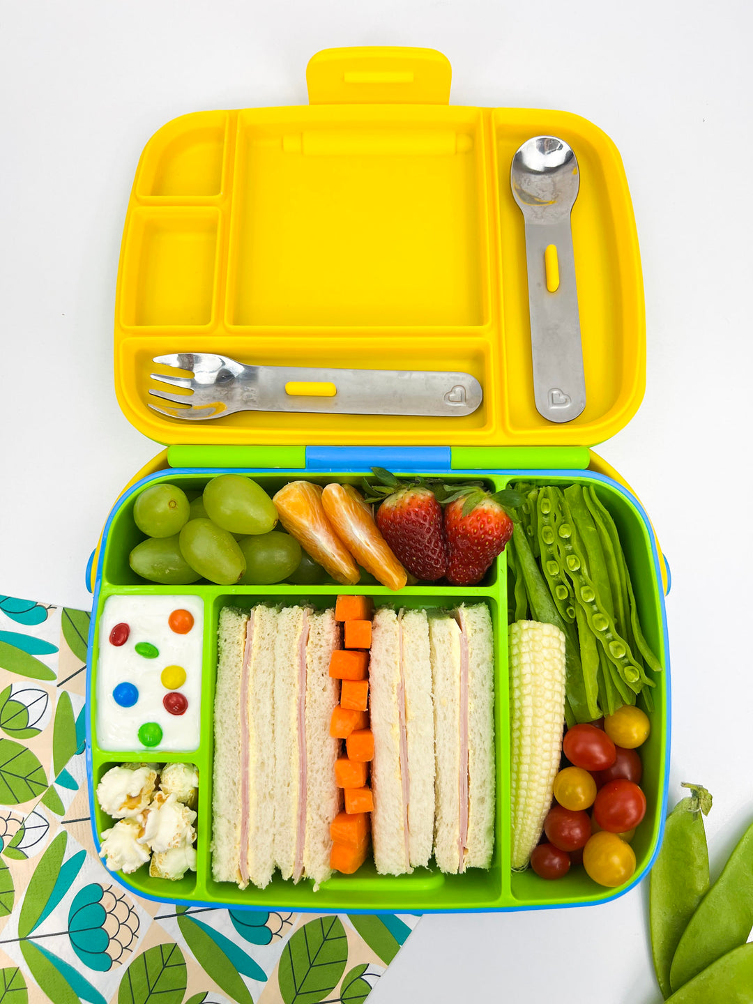 Munchkin - Lunch Bento Box with Stainless Steel Utensils 