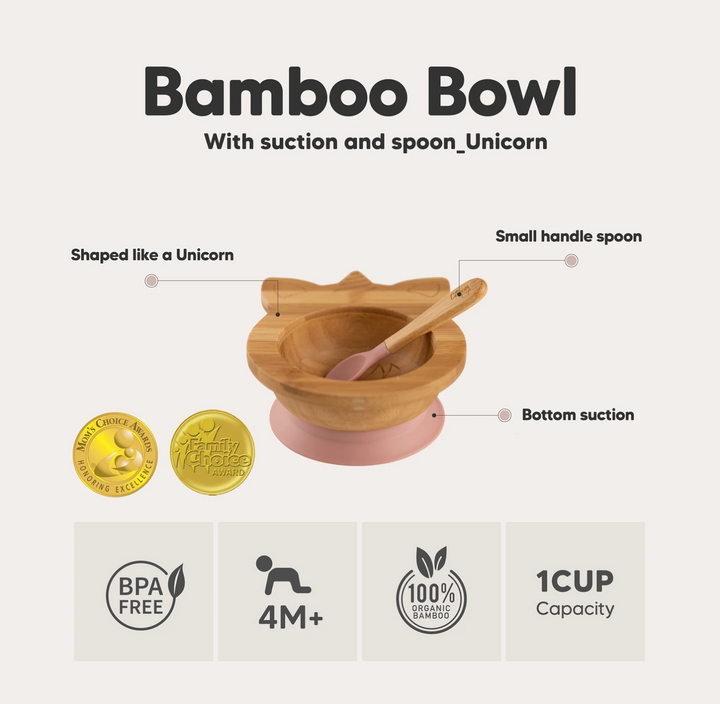 Citron Bamboo Suction Bowl & Spoon Set - Unicorn - CLEARANCE