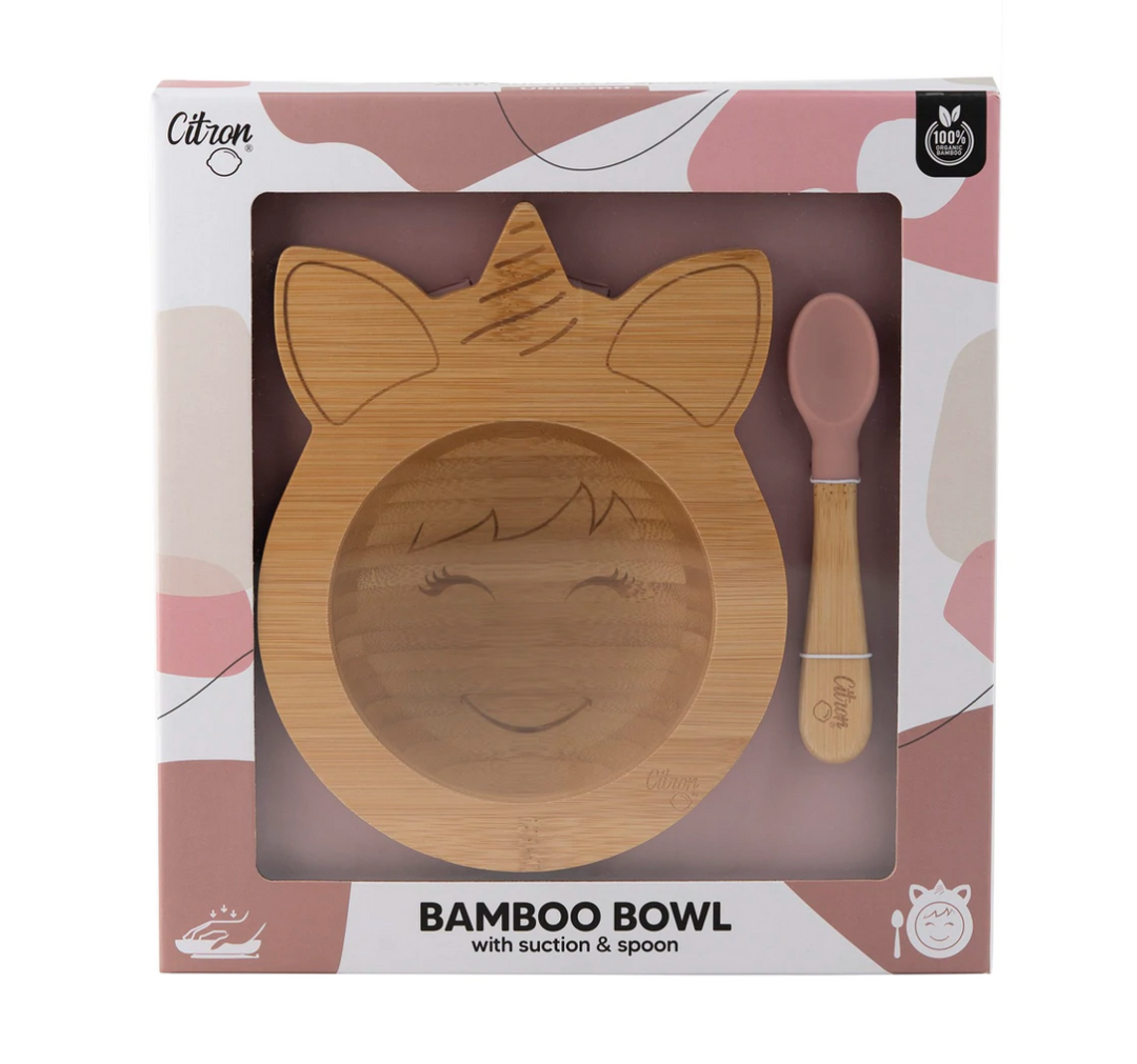 Citron Bamboo Suction Bowl & Spoon Set - Unicorn - CLEARANCE