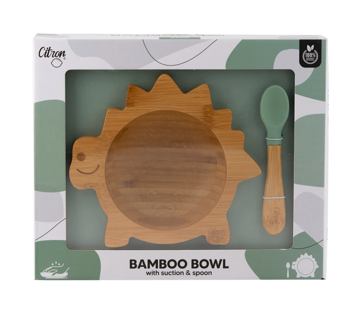 Citron Bamboo Suction Bowl & Spoon Set - Dinosaur