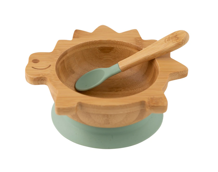 Citron Bamboo Suction Bowl & Spoon Set - Dinosaur - CLEARANCE