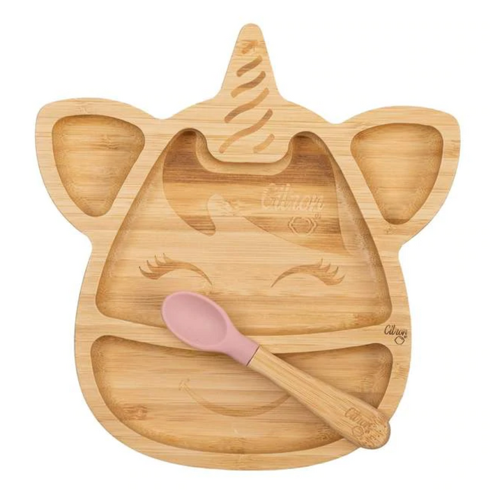 Citron Bamboo Suction Plate & Spoon Set - Unicorn