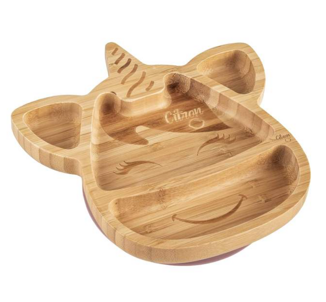 Citron Bamboo Suction Plate & Spoon Set - Unicorn