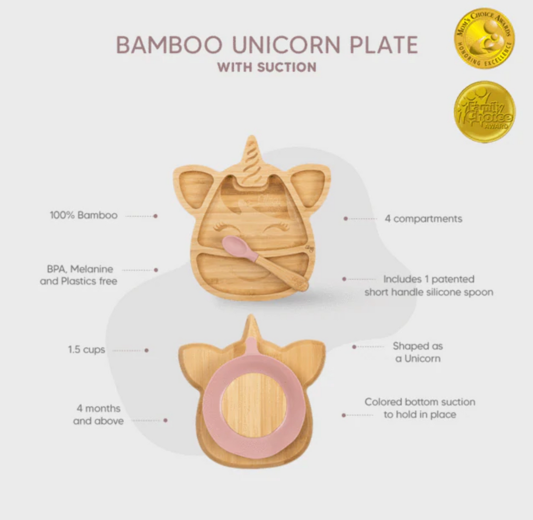 Citron Bamboo Suction Plate & Spoon Set - Unicorn