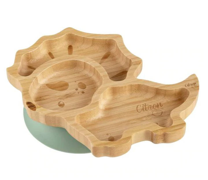 Citron Bamboo Suction Plate & Spoon Set - Dinosaur