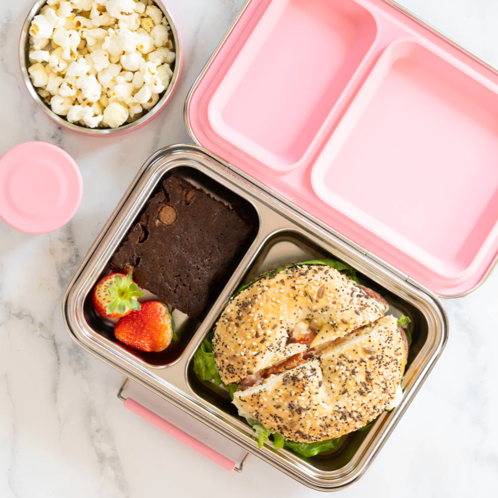 Nudie Rudie Lunch Box Stainless Steel TWIN Bento Box & Pots - Pink Fizz