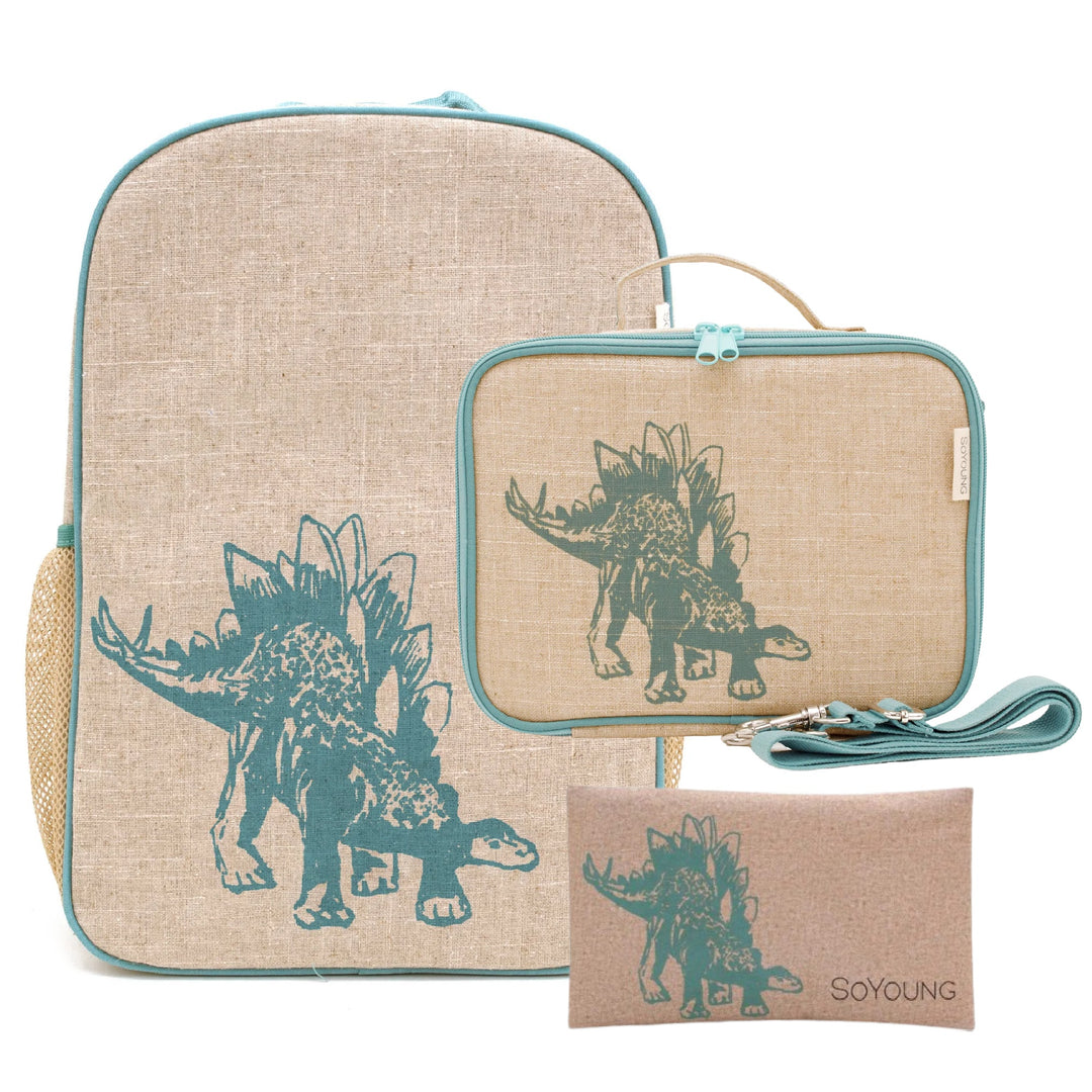 SoYoung Backpack, Lunch Bag & Ice Brick Bundle  - Green Stegosaurus