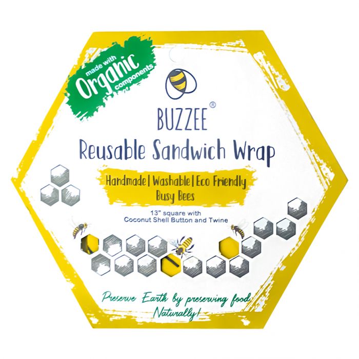 Buzzee Reusable Organic Beeswax Sandwich Wrap - Busy Bees