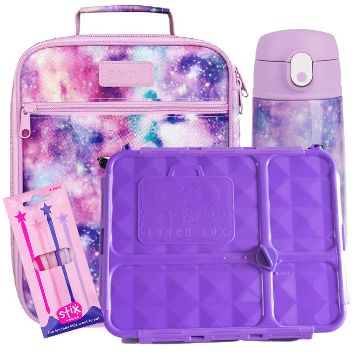 Galaxy Lunch Box, Bag & Flip Bottle Bundle - Bonus STIX!