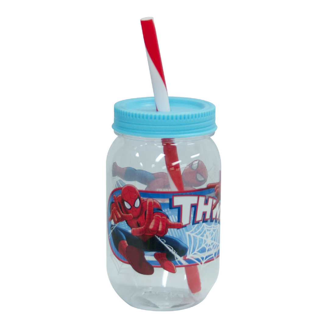 Spiderman Mason Jar with Straw
